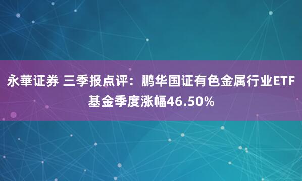 永華证券 三季报点评：鹏华国证有色金属行业ETF基金季度涨幅46.50%
